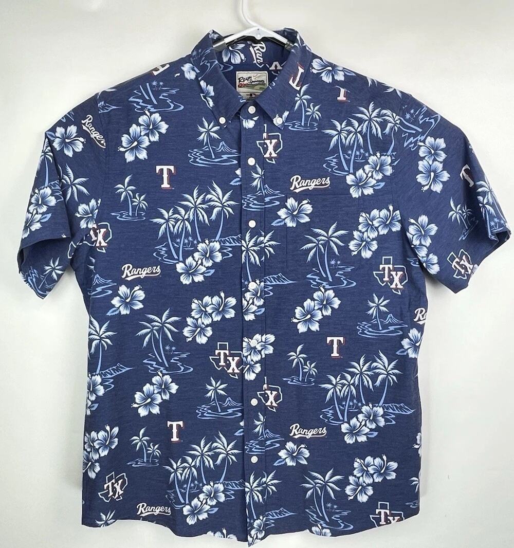 Reyn Spooner MLB Texas Rangers Aloha Hawaiian Floral Short Sleeve Shirt Size L